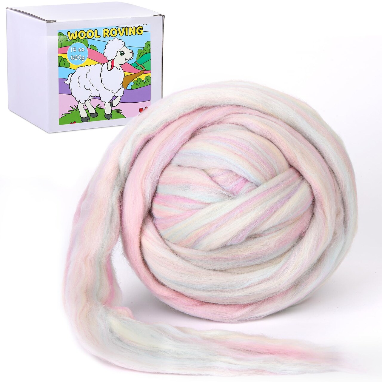 QMNNMA Wool Roving Bulk, 14.1oz Needle Felting Wool, Super Wool Chunky Yarn for Needle Felting, Fiber Roving Wool Top for Hand Spinning, Felting, Blending, Weaving and DIY Craft (400g)